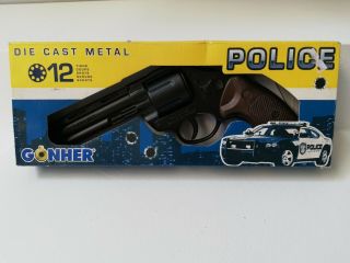 Vintage Rare Toy Police Gun Gonher 12 Shots Metal Die Cast