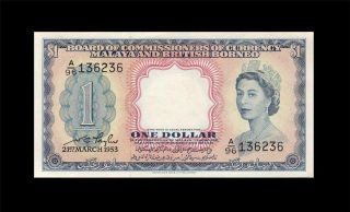 21.  3.  1953 Malaya & British Borneo Qeii $1 Rare ( (gem Unc))