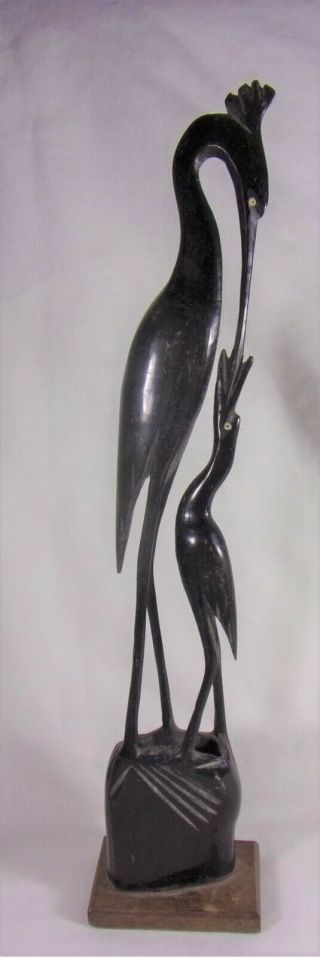 Vintage Hand Carved Horn Crane Birds Statue Figurine Pelican 14.  75 " Tall