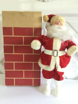 Vtg Antique Paper Mache Faced Santa Claus 14” Velvet Wooly Chimney Harold Gale ?