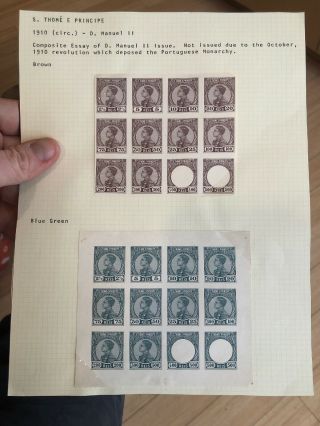 2 1910 Rare São Tomé E Principe Portuguese Colonial Stamp Sheets Composite Essay