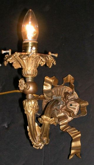 Antique Fr ? Baroque Art Nouveau Gilt Brass Wall Gas Sconce Lamp 3 " Shade Holder
