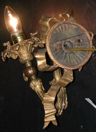 Antique Fr ? Baroque Art Nouveau Gilt Brass Wall Gas Sconce Lamp 3 