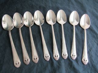 Set Of 8 Holmes & Edwards Lovely Lady Inlaid Is Plate Teaspoons