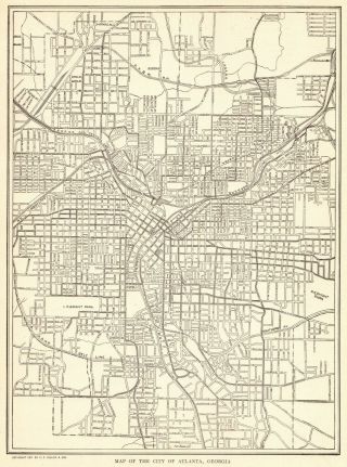 1911 Antique Atlanta Georgia City Map Street Map Of Atlanta Georgia 7067