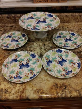 Mann Decorative Cake & 4 Salad Plates Chai Ching Dynasty Porcelain.  Bin 1001