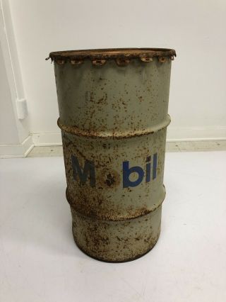 Vintage Industrial Oil Barrel Bin Mobil Trash Garbage Can Hamper Rustic Loft Gas