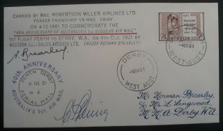 Rare 1961 Australia 40th Ann Perth Derby Airmail Cover Only 40 Flown