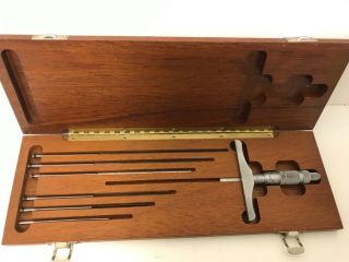 Rare Vintage Machinist Brown & Sharpe Depth Micrometer Gauge Wooden Case