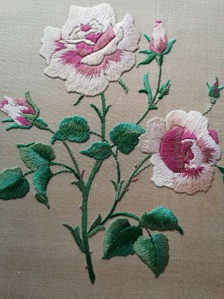 Vintage Embroidered Panel Traditional Cottage Garden Roses