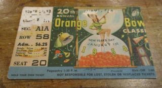 Rare 1954 Orange Bowl Ticket - Maryland Vs.  Oaklahoma - Miami Florida