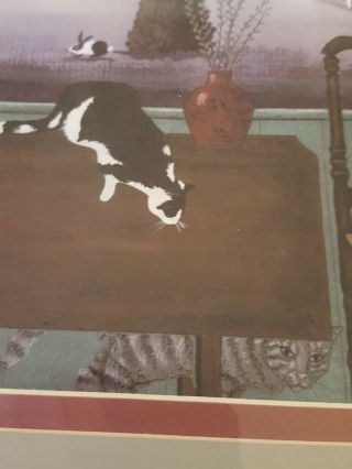 Vintage Rare Paul Jamieson " Two Cats " Litho Signed Numbered Folk Art Farm