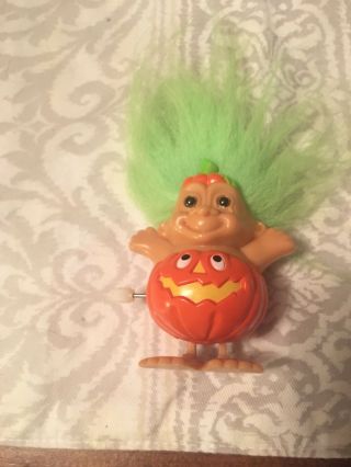 Vintage Russ Troll Doll Halloween Wind Up Hopping Toy 3 " Lime Green Hair