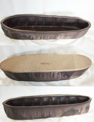 Ikebana Vtg Japan Studio Art Pottery Long Tray Vase Signed Oval Wabi Sabi