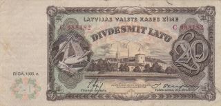 20 Latu Very Fine Banknote From Latvia 1935 Pick - 30 Very Rare