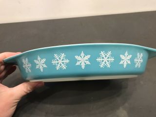 Rare Big Flakes Vintage Pyrex Turquoise Snowflake Divided Casserole Dish