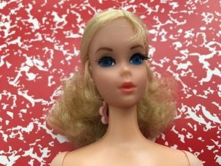 Vintage Mod Talking Barbie Blonde Nape Curl Eyelashes Bend Leg Mute Doll