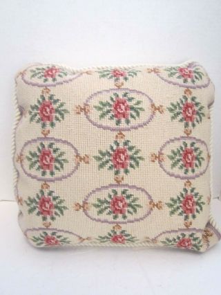2 Vintage Needlepoint Embroidery Pillow Covers With Zipper,  Pink Roses & Purple