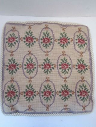 2 Vintage Needlepoint Embroidery Pillow Covers with Zipper,  Pink Roses & Purple 2