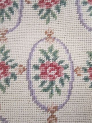 2 Vintage Needlepoint Embroidery Pillow Covers with Zipper,  Pink Roses & Purple 3