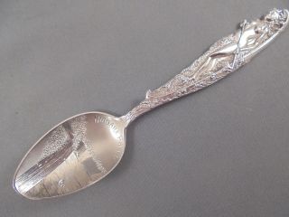 Antique Sterling Silver Souvenir Spoon Niagara Falls Nude Indian Maiden In Canoe