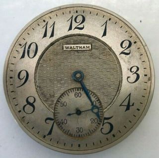 12s - Antique 1922 Waltham Hand Winding Pocket Watch Movement With Steel Dial