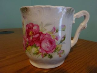 Antique Vintage Porcelain Shaving Mug Cup Floral Gold Gilding No Chips Or Cracks