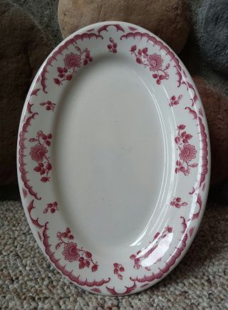 Vintage Shenango China Red Floral Oval Dish Made In Usa Rare 8.  5 X 6