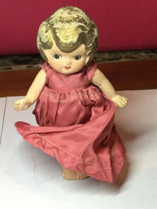 Antique Small Ceramic Porcelain Girl Doll In Evening Gown Dress 5” Length