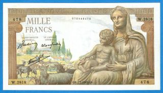 France 1000 Francs 1943 Series W2818 Rare