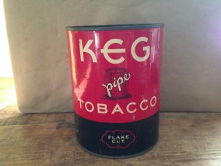 Keg Pipe Tobacco Antique Advertising Tin Can Flake Cut Larus & Bro.  Co