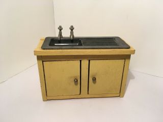 Vintage Dollhouse Miniatures Yellow Wooden Kitchen Sink 37