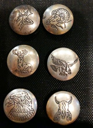 Vintage Native American Buttons Covers Sterling Silver 6 Rare Find $3