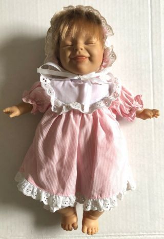 Vintage Berenguer Baby Girl Expressions Doll 12” Soft Body Pink White Dress