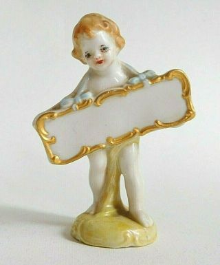 One Rare Marked German Bisque Porcelain Cherub Angel Place Card Holders 3 1/4 "