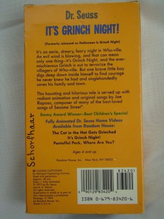 HALLOWEEN DR.  SEUSS IT ' S GRINCH NIGHT VHS 1992 release from 1977 RARE OOP 2