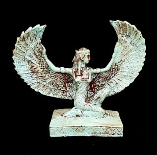 Rare Egyptian Isis Statue Goddess Wings Winged Open Figurine Ancient Kneeling