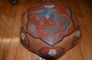 Antique Chinese Red Lacquer Box Qing Dynasty