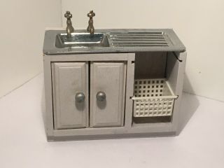 Vintage Dollhouse Miniatures White Wooden Kitchen Sink 33