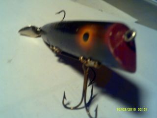Vintage Wood Unmarked Fishing Lure 3 3/4 Inches 3 Treble Hooks & Spinner
