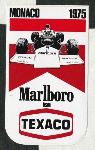 Marlboro Texaco Mclaren F1 Monaco Gp 1975 F1 Period Race Sticker Rare