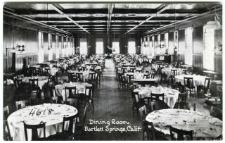 1910s Bartlett Springs Resort " Dining Room " Lake County,  California Rare Postcard