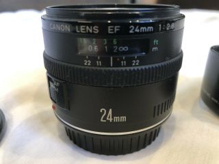 Near Canon EF 24mm f/2.  8 AF Wide Angle Prime Lens w/Hood &Caps RARE Japan 3