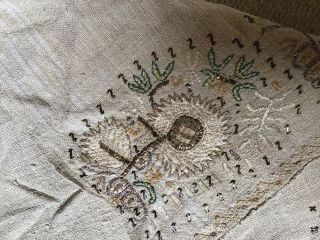 Antique C19th Ottoman Turkish Raw Silk Hand Embroidery Gold Thread Hand Towel 3