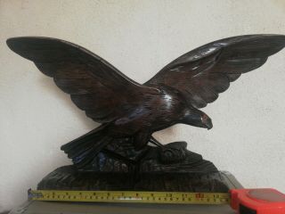 Large Vintage Antique Black Forest Style Wood Eagle Carving.  57 X 30 cm 2