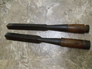 2 ANTIQUE WOOD CHESILES 14 1/2 INCHES LONG 2