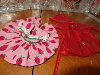 Vintage Nancy Ann Muffie 8 " Doll Special Occasion Strawberry Dress - Rain Coat