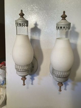 Set Of 2 Vintage Metal Outdoor Porch Light Sconce Lantern Union Made “rare”