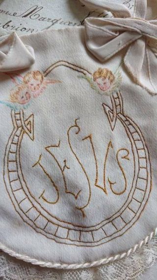 Sweet Antique French Silk Confirmation Purse With Cherub Vignettes C1900