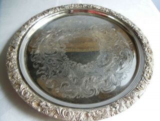 Vintage Silver Plate Sheffield Plate Salver Tray Platter 1960/70s,  28.  5cm Diam